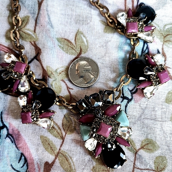 J. Crew Dark Mauve Black Smoke Mint Brass Statement Necklace Lifesaver Clasp EUC - Picture 11 of 12